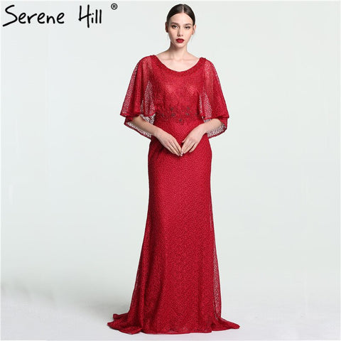 On Sale no return no refund Sale Dubai  Wine  Red  Evening Gowns with  Shawl Beading  Lace Mermaid  Evening Dress Long High-end Luxury 2025 LA6137