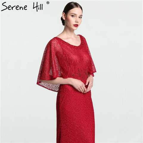 On Sale no return no refund Sale Dubai  Wine  Red  Evening Gowns with  Shawl Beading  Lace Mermaid  Evening Dress Long High-end Luxury 2025 LA6137