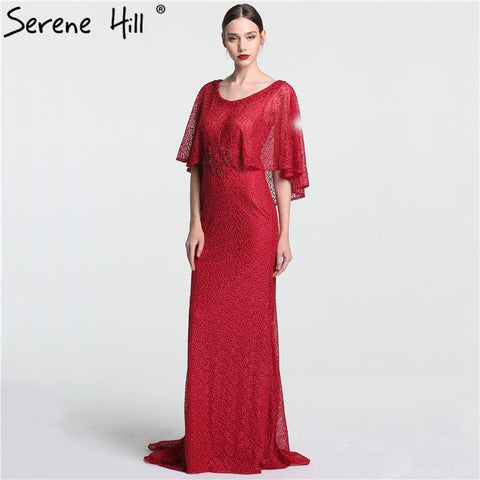 On Sale no return no refund Sale Dubai  Wine  Red  Evening Gowns with  Shawl Beading  Lace Mermaid  Evening Dress Long High-end Luxury 2025 LA6137
