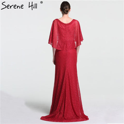 On Sale no return no refund Sale Dubai  Wine  Red  Evening Gowns with  Shawl Beading  Lace Mermaid  Evening Dress Long High-end Luxury 2025 LA6137
