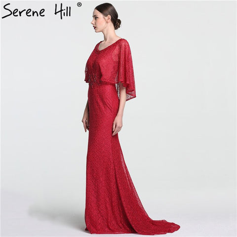 On Sale no return no refund Sale Dubai  Wine  Red  Evening Gowns with  Shawl Beading  Lace Mermaid  Evening Dress Long High-end Luxury 2025 LA6137