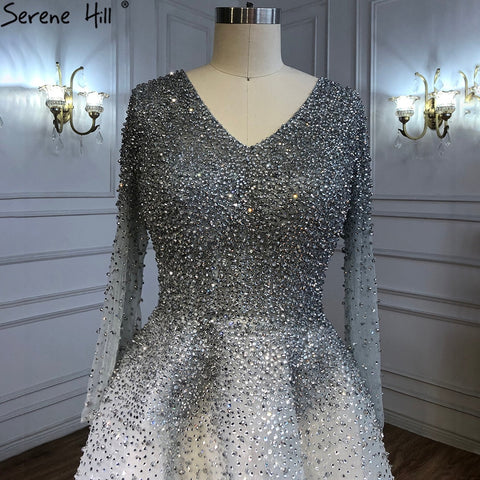 Dubai Wine Red V-Neck High-end Sexy Evening Dresses 2025 Long Sleeve Crystal Luxury Evening Gowns Design LA70272