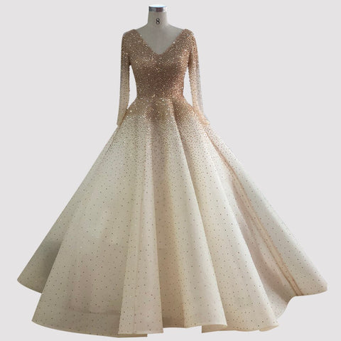 Dubai Wine Red V-Neck High-end Sexy Evening Dresses 2025 Long Sleeve Crystal Luxury Evening Gowns Design LA70272