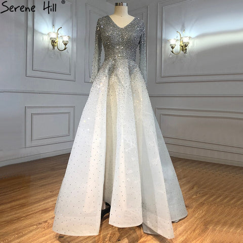 Dubai Wine Red V-Neck High-end Sexy Evening Dresses 2025 Long Sleeve Crystal Luxury Evening Gowns Design LA70272