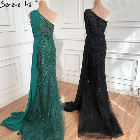 Dubai green One Shoulder Luxury Evening Dresses Mermaid Beading Suiqns Sparkle Formal Dress 2025 LA70515