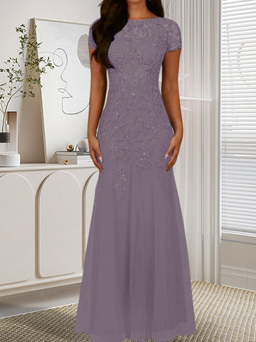 Dark Navy Mermaid Scoop Sequins Tulle Dress