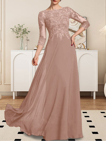 A-line Scoop Floor-Length Lace Chiffon Mother of the Bride Dress With Sequins