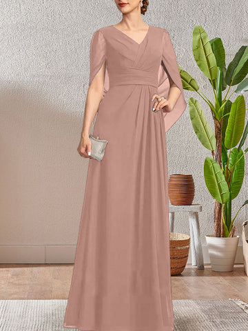 Dark Navy A-Line V-Neck Long Mother of Bride Dress