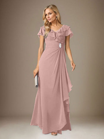 Stormy A-Line V-Neck Ruched Chiffon Dress