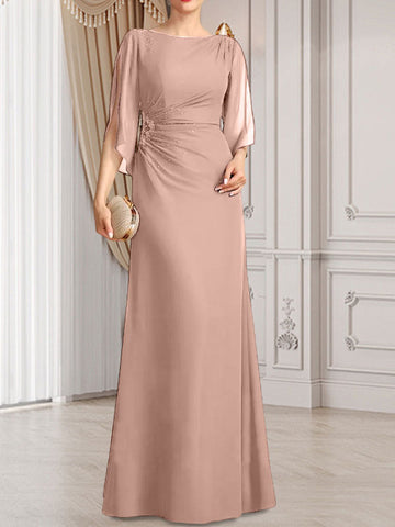Vestido de corte recto/columna, largo hasta el suelo, de gasa, para la madre de la novia, con plisados ​​y cuentas.