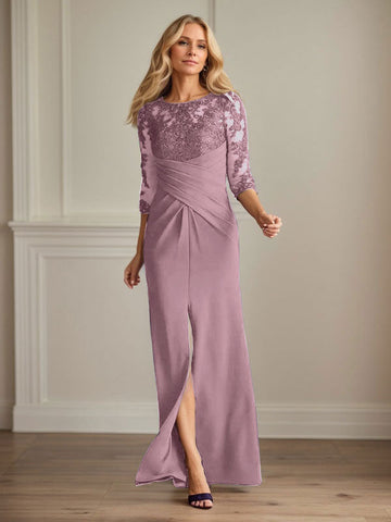 Plum Sheath Lace Stretch Crepe Mother of the Bride Dress