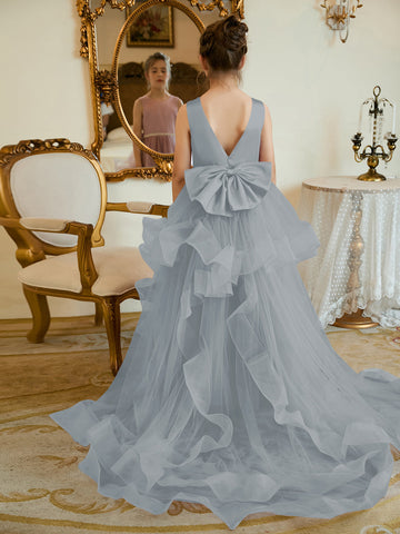Ball-Gown/Princess Satin Tulle Floor-length Flower Girl Dress