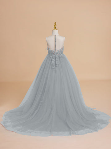 Ball-Gown/Princess Tulle Sweep Train Flower Girl Dress