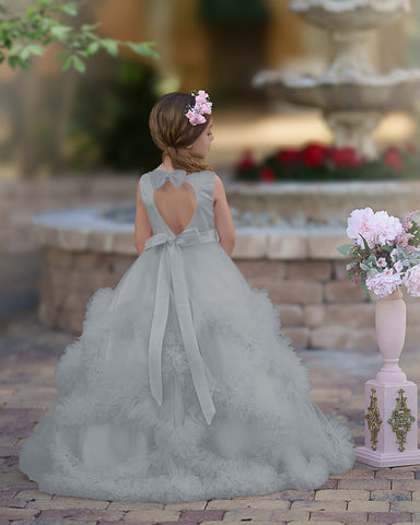A-line Satin Tulle Floor-length Cascading Ruffles Flower Girl Dress