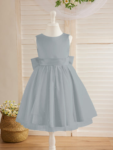 Ball-Gown/Princess Satin Tulle Knee-length Flower Girl Dress