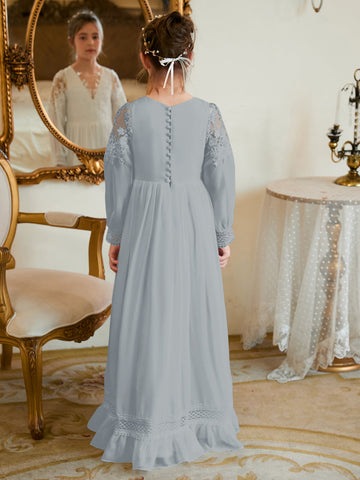 A-line Chiffon Floor-length Ivory First Communion Dress