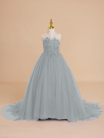 Ball-Gown/Princess Tulle Sweep Train Flower Girl Dress