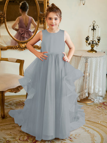 Ball-Gown/Princess Satin Tulle Floor-length Flower Girl Dress