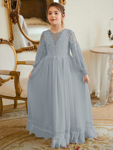 A-line Chiffon Floor-length Ivory First Communion Dress