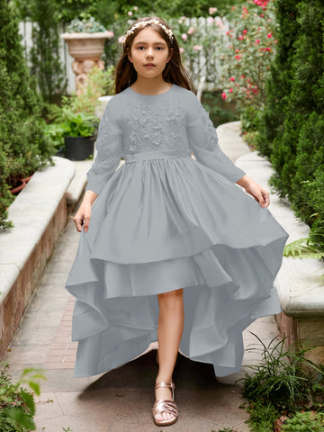 A-line Satin Asymmetrical Flower Girl Dress