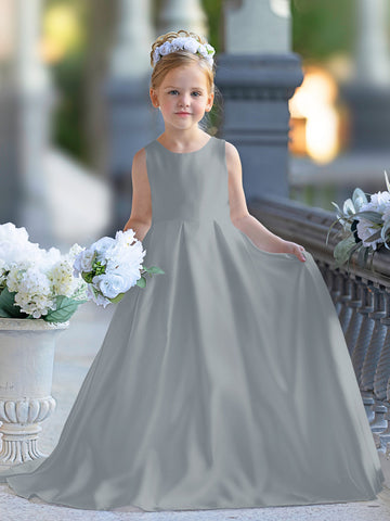 A-line Lace Satin Floor-length First Communion Flower Girl Dress