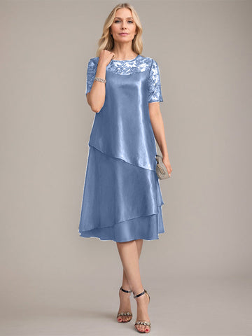 A-Line Scoop Knee-Length Mother of the Bride Dress With Applique & Sequins