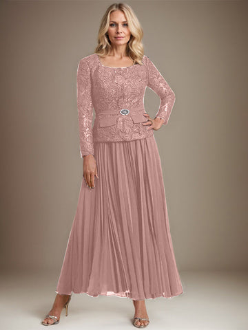 A-line Square Ankle-Length Chiffon Mother of the Bride Dress With Pleated