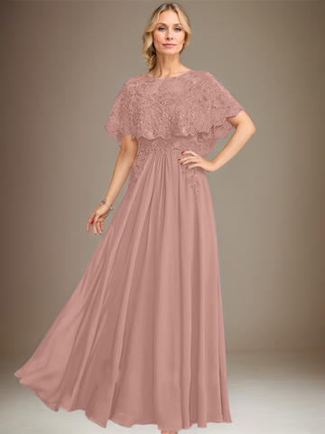 A-line Boat Neck Floor-Length Lace Chiffon Mother of the Bride Dress With Applique Sequins