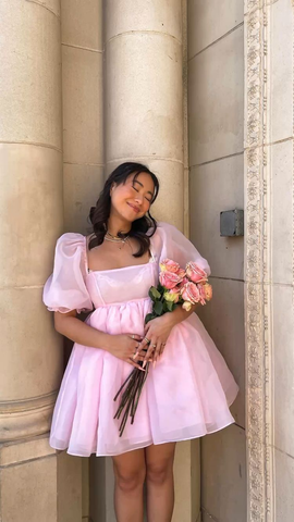 Vestido de tul de hada para mujer, minivestido de princesa con mangas abullonadas y escote cuadrado, ideal para fiestas de bienvenida (Y2425)