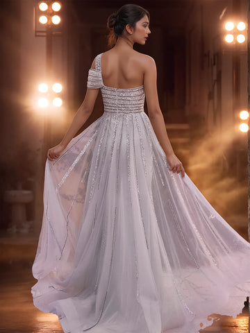 Bodice One Shoulder Luxury Crystal Drop Waist Mermaid Dubai Evening Dress