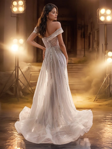 Off Shoulder Luxury Crystal Drop Waist Dubai Evening Dress