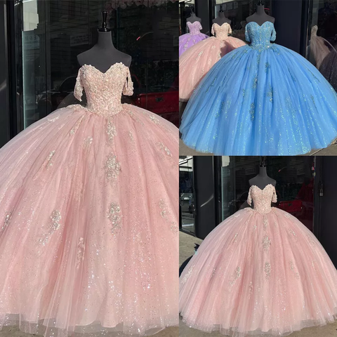 Robe de bal rose clair à épaules dénudées pour quinceañera, robe de 16 ans, modèle Y2731
