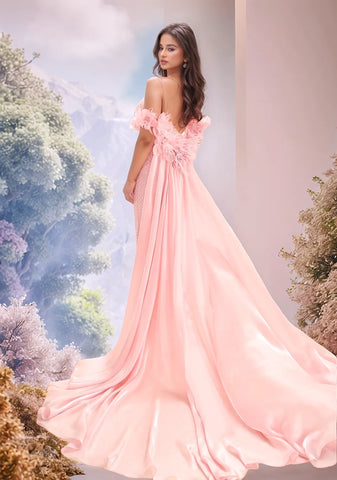 Luxury Feather Flower Mermaid Evening Dress With Removable Drop Waist