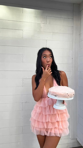 Robe rose mignonne à décolleté plongeant pour bal de promo, robe rose pour fête d'anniversaire Y1941