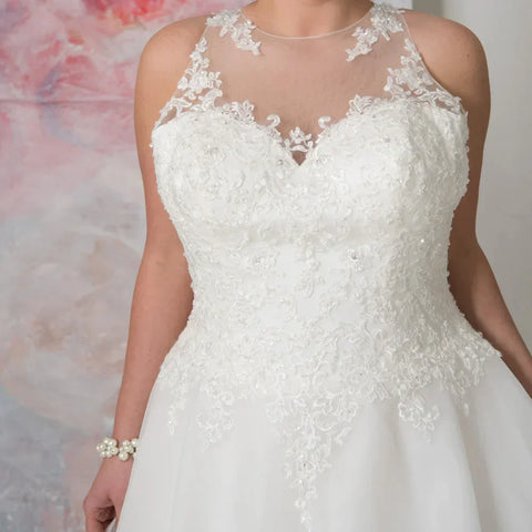 Elegant O-neck Plus Size Wedding Dresses Custom Made See Through Organza Appliqued A-line Bridal Gown Robe de Mariee