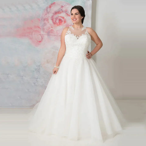 Elegant O-neck Plus Size Wedding Dresses Custom Made See Through Organza Appliqued A-line Bridal Gown Robe de Mariee