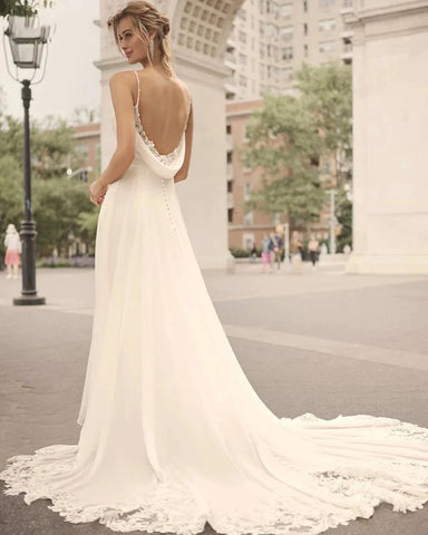 Elegant Off Shoulder Sleeveless Mopping Backless Wedding Dresses For Women Spaghetti Straps Bride Gown Appliques Backless Bridal