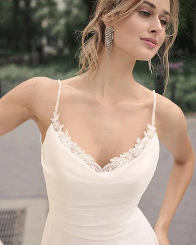 Elegant Off Shoulder Sleeveless Mopping Backless Wedding Dresses For Women Spaghetti Straps Bride Gown Appliques Backless Bridal