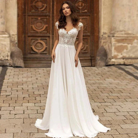 Elegant V-Neck Short Sleeve Ball Gown Mopping Wedding Dresses New Luxury Lace Appliques Court Train Princess Bridal Gown