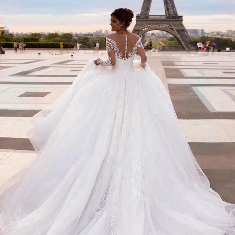 Elegant Wedding Dresses With Embroidery Princess Ball Gowns Sweetheart Full Sleeve Simplicity Back Button Vestido De Novia Robe