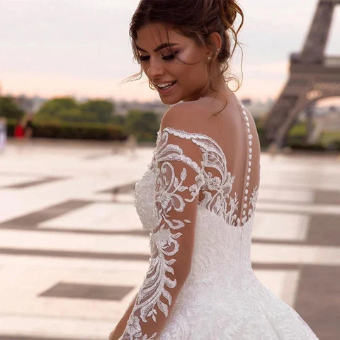 Elegant Wedding Dresses With Embroidery Princess Ball Gowns Sweetheart Full Sleeve Simplicity Back Button Vestido De Novia Robe