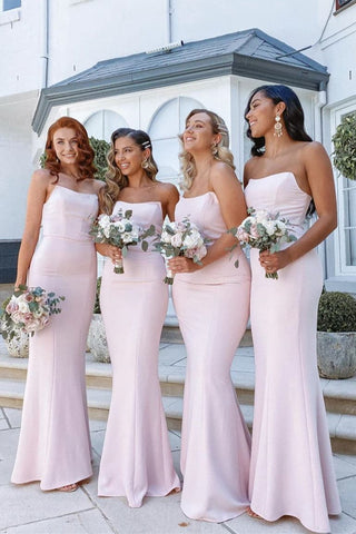 Elegant Strapless Mermaid Pink Bridesmaid Dress VMB40