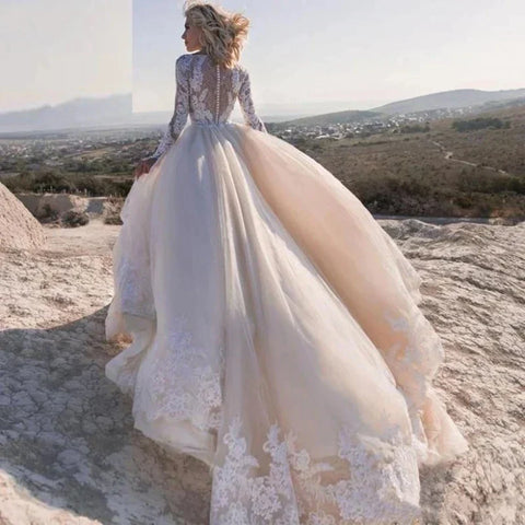 Elegent Travel Vestidos De Novia Appliques Vestido De Noiva Long Sleeves Wedding Dresses Lace Robe De Mariée