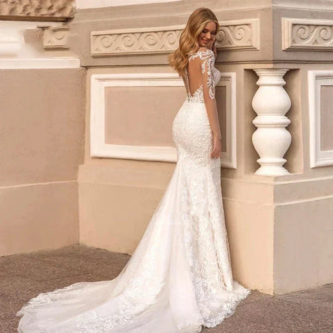 Exquisite Lace Mermaid Mopping Wedding Dresses New V-Neck Tulle Bridal Gown For Women With For Women Made Robe Customize