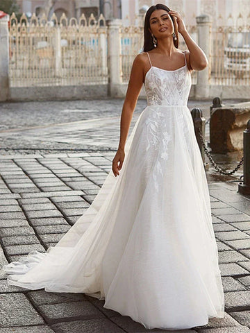 Exquisite Off Shoulder Sleeveless Mopping Wedding Dresses New Classic Square Collar Lace Princess Beautiful Bridal Gown