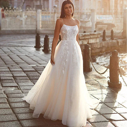 Exquisite Off Shoulder Sleeveless Mopping Wedding Dresses New Classic Square Collar Lace Princess Beautiful Bridal Gown