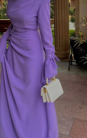 Robe de bal violette sobre à manches longues, robe de soirée violette tendance Y4857