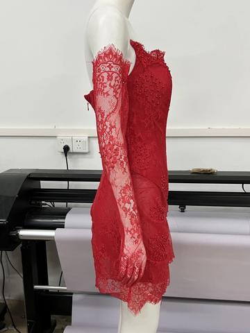 Vestido corto de encaje rojo para baile de bienvenida, vestido rojo de fiesta Y7387