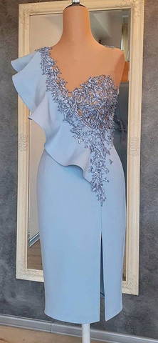 Vestido corto azul de fiesta, vestido azul para baile de bienvenida Y6427