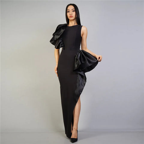 Ruffle Edge Elastic Slim Fit Bandage Dress Evening Dress